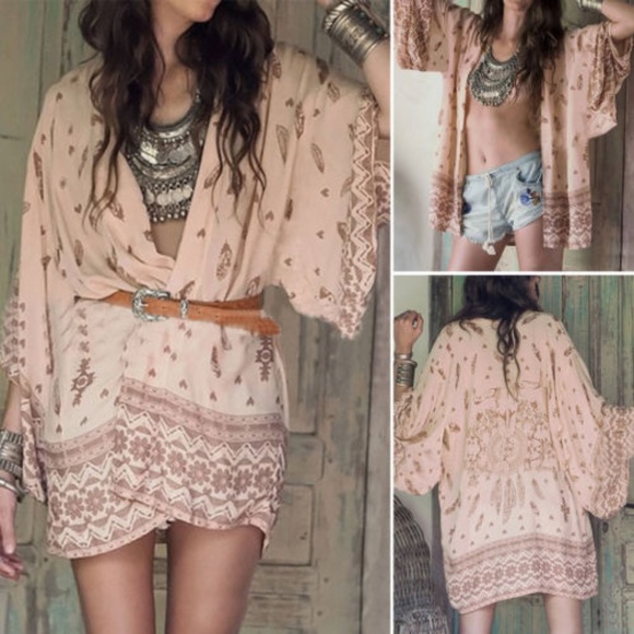 Other - Boho skull print open front kimono with sleeves
